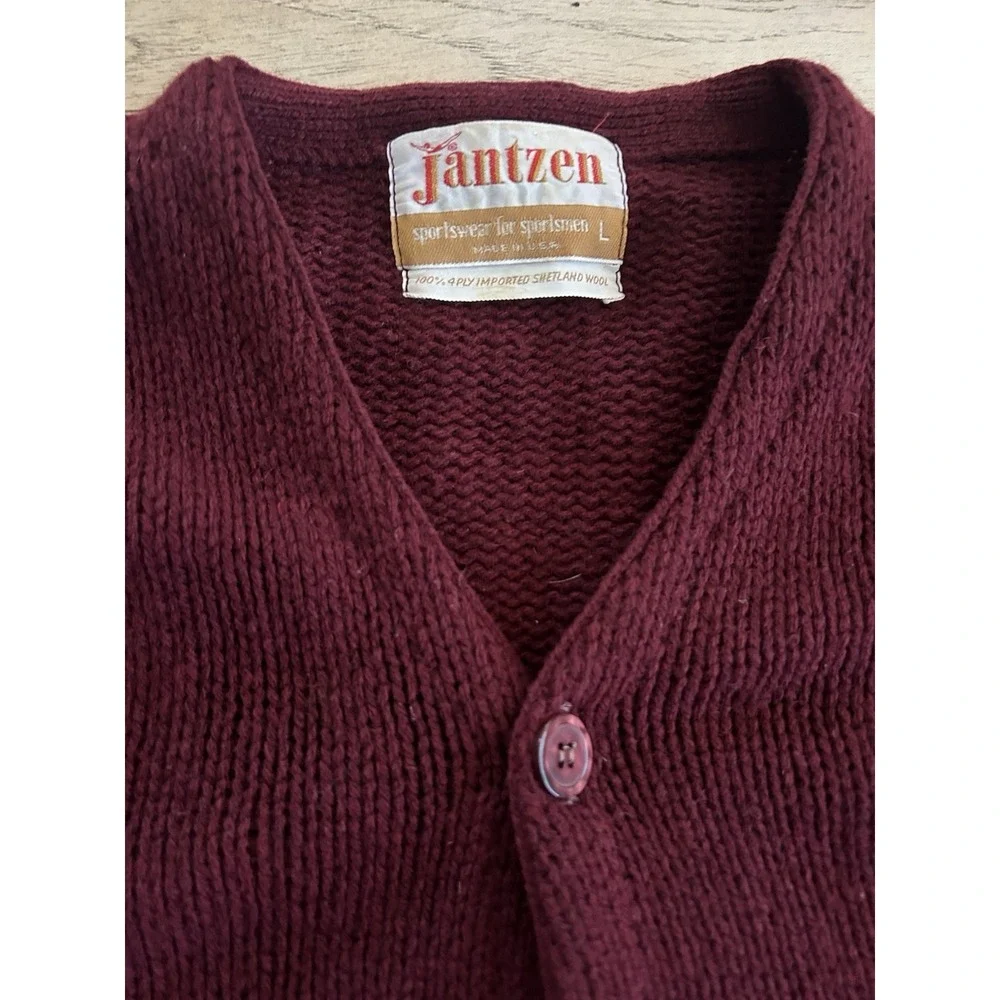 Vtg 60's Jantzen Burgundy‎ Cardigan, Kurt Cobain Grunge 100% 4-ply Shetland Wool
